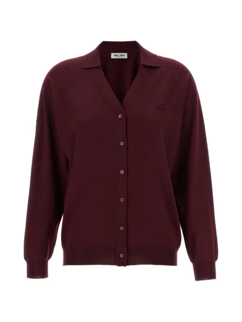 Miu Miu logo-embroidered collared cardigan