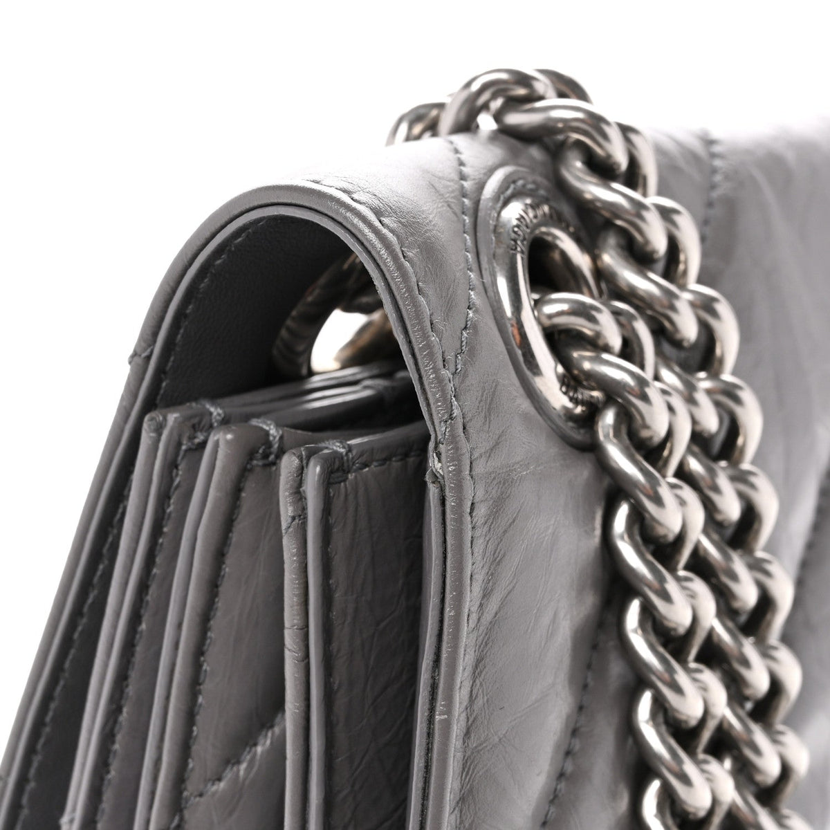 Crushed Calfskin Quilted Medium Crush Chain Bag Dark Grey