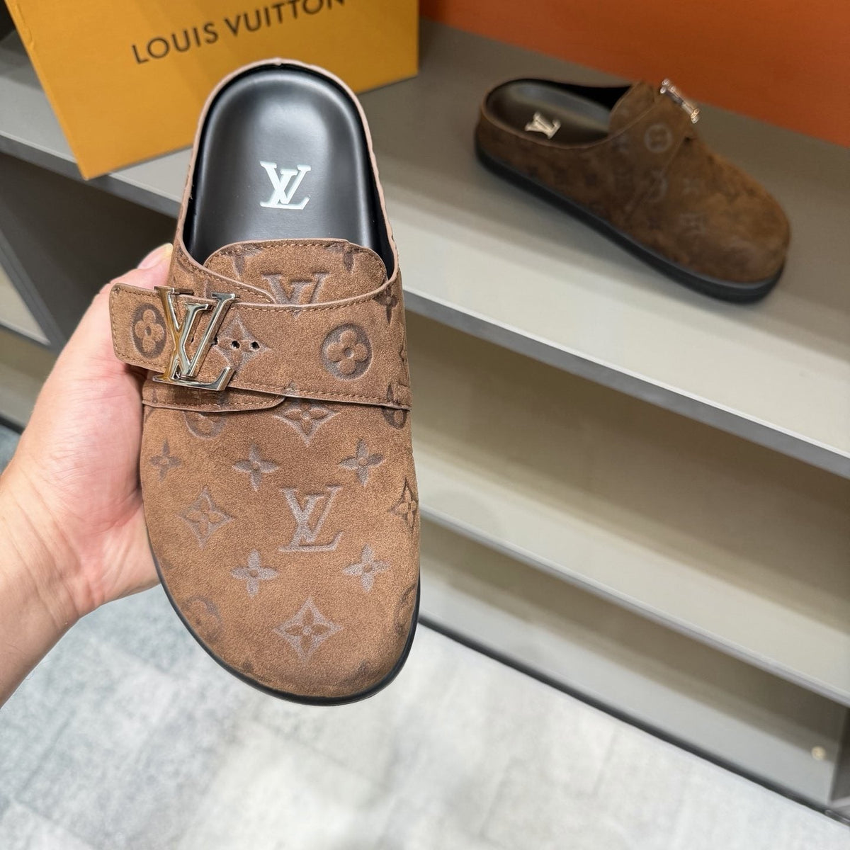 Louis Vuitton Embossed Buckle Slide Sandals